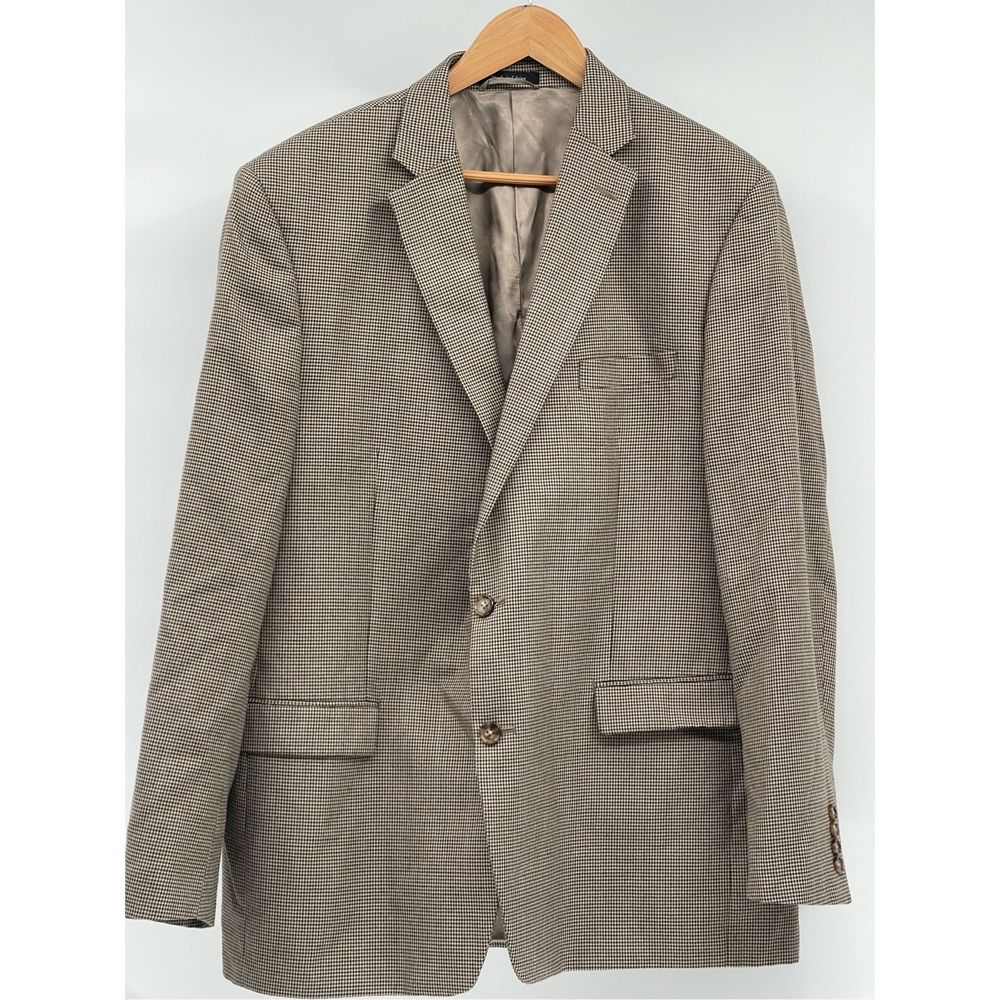 Lauren Ralph Lauren Sport‎ Coat Blazer Men Size 46L Tan Houndstooth